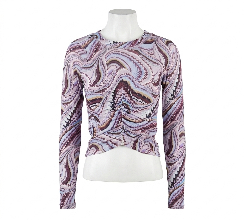 NEW FREE PEOPLE tempo ruched layer printed top in twilight swirl combo